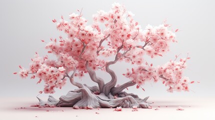 Enchanting 3D isometric view of Japanese cherry blossoms in pastel colors
