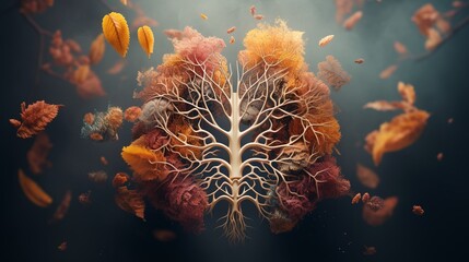 Visionary composition of a tree with lungs as leaves placed in an abstract setting