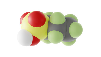 perfluoropropanesulfonic acid molecule, pfprs, molecular structure, isolated 3d model van der Waals