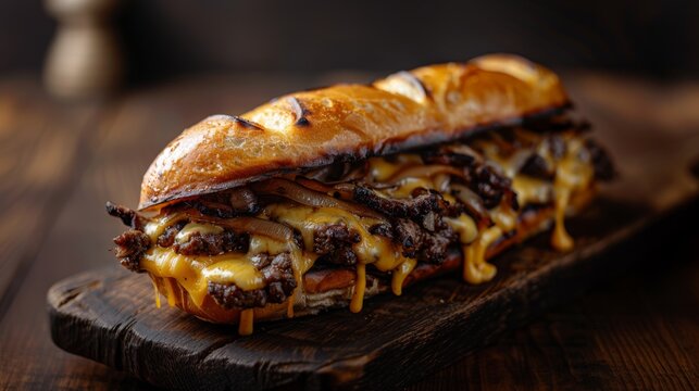 Philly cheesesteak. Classic Philly cheesesteak. Philly cheese steak sandwich.