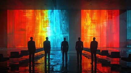 Shadow Businessman In Futuristic Happy Colorful Meeting Room, Generative AI