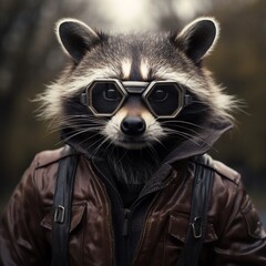 A raccoon in glasses - obrazy, fototapety, plakaty