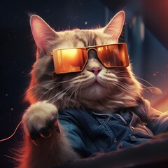 A stylish cat in sunglasses - obrazy, fototapety, plakaty