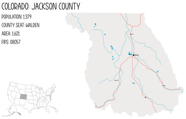 Large and detailed map of Jackson County in Colorado, USA.