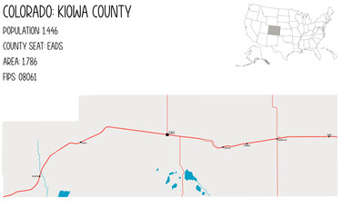 Large and detailed map of Kiowa County in Colorado, USA.