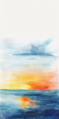 Abstract watercolor seascape capturing stunning, vibrant sunrise, watercolor,  background with a pace for text