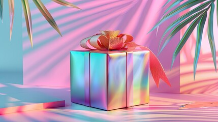 a magnificent gift pack adorned with intense neon pastel colors, creating a stunningly beautiful image reminiscent of the art deco style.
