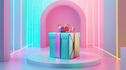 a magnificent gift pack adorned with intense neon pastel colors, creating a stunningly beautiful image reminiscent of the art deco style.