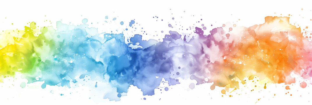 Hand-drawn gradient rainbow splatter seamless watercolor background, watercolor, white background 