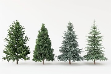 Fototapeta premium four christmas trees stand side by side on a white background