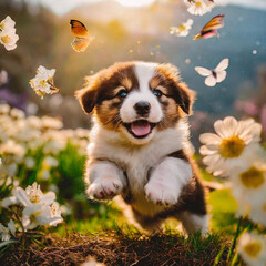 봄느낌 나는 아기 강아지