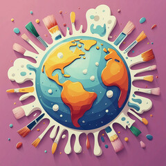 2d vector cartoon illustration colorful earth logo , painting style , cloud