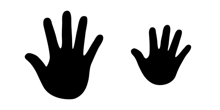 Human children's and adults hands imprint vector isolated set on white background. Human hands.