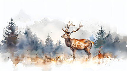 watercolor wildlife on isolated background.