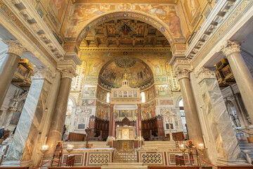 The interior of  Basilica of Santa Maria in Trastevere, Rome, Italy