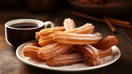 Crispy delight of long churro sticks, topped with sweet sugar icing, perfectly paired and enjoyed alongside a decadent drizzle of rich chocolate sauce. 