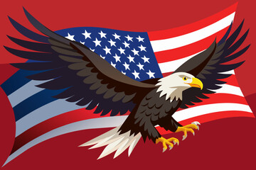 American eagle with American flag  logo vector illustration