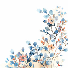 Minimalist Watercolor Background with Tiny Spring Flowers, watercolor, white background 