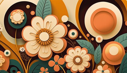 Retro floral background in 70s style