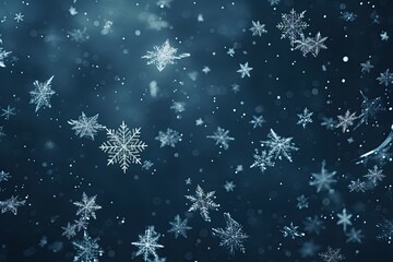Fototapeta na wymiar Falling snowflakes on night sky background.