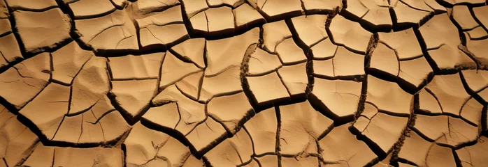 Rolgordijnen Banner Cracked dry clay soil texture or background. Effects of climate change, desertification and droughts with space for copying. © Катерина Решетникова