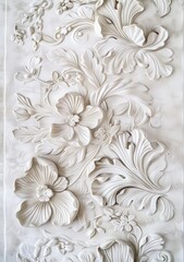 light white floral embossing frame, baroque, copy space 