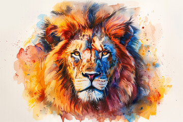 Watercolor Lion, vibrant and artistic, on white background, watercolor, white background 