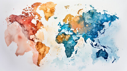 Watercolor map from top view on white background, watercolor, white background 