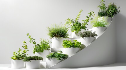 herbs in a spiral staircase formation for a dynamic composition