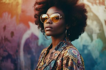 Stylish Elegance: Portrait of a Black African American Woman - obrazy, fototapety, plakaty