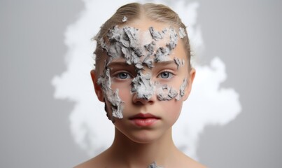 A poignant portrait of a young girl with a world on fire reflected on her forehead, symbolizing concern for our planet.

