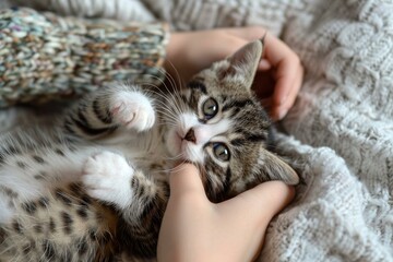 Child playing with cat 