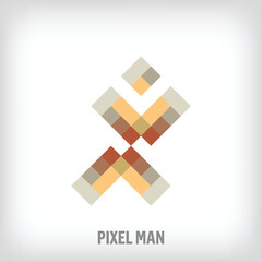 Creative pixel running man logo. Uniquely designed color transitions. Digital sports and character logo template moving towards the top. vector.