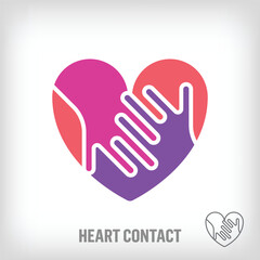 Creative heart shaking hands logo. Uniquely designed color transitions. Health and family together logo template moving towards the top. vector.