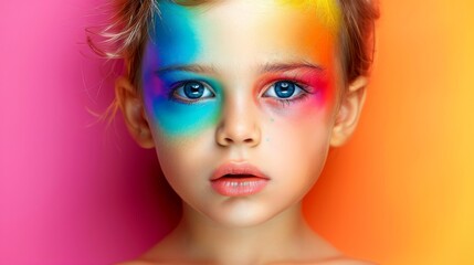 Fototapeta premium Close-up, Portrait of fashionable child model with fantasy makeup for cosmetics advertising