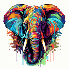 Elephant head multicolor drawing, t-shirt design vector illustration 