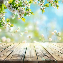 Naklejka na ściany i meble Beautiful spring background with wooden floor Generative Ai 