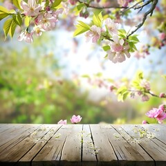 Beautiful spring background with wooden floor Generative Ai 