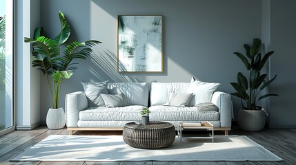  Contemporary Living Space: Minimalistic and Clean Modern Living Room, Crafted by Generative AI