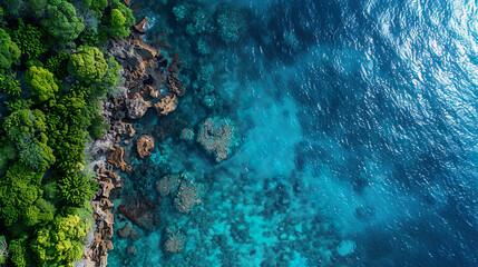 Aerial View of Verdant Cliffside and Turquoise Sea