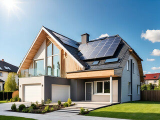 "Eco-Friendly Suburban House: Solar Panels & Modern Design"