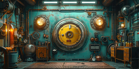 Industrial room filled with pipes, valves, and machinery in a factory setting