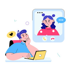 Trendy doodle mini illustration of a video call 