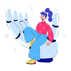 Handy doodle mini illustration of robot care 