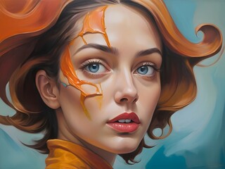 an oil painting that challenges traditional portraiture by incorporating surreal or abstract elements.