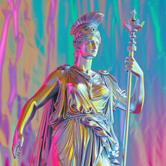 Fototapeta premium colorful chromatic metalic athena statue with colorful background, Greek god statue