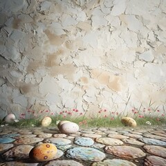 Easter stone floor with empty copy space Generative Ai  - 753688325