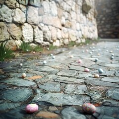 Easter stone floor with empty copy space Generative Ai  - 753688340