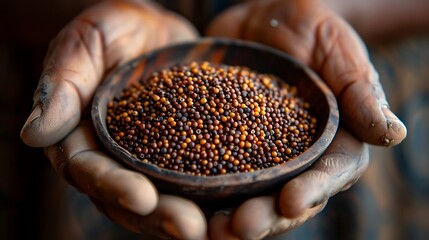 handful of mustard seeds, packed with antioxidants and anti-inflammatory compounds - obrazy, fototapety, plakaty