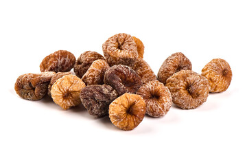 Dried figs, close-up, isolated on white background.